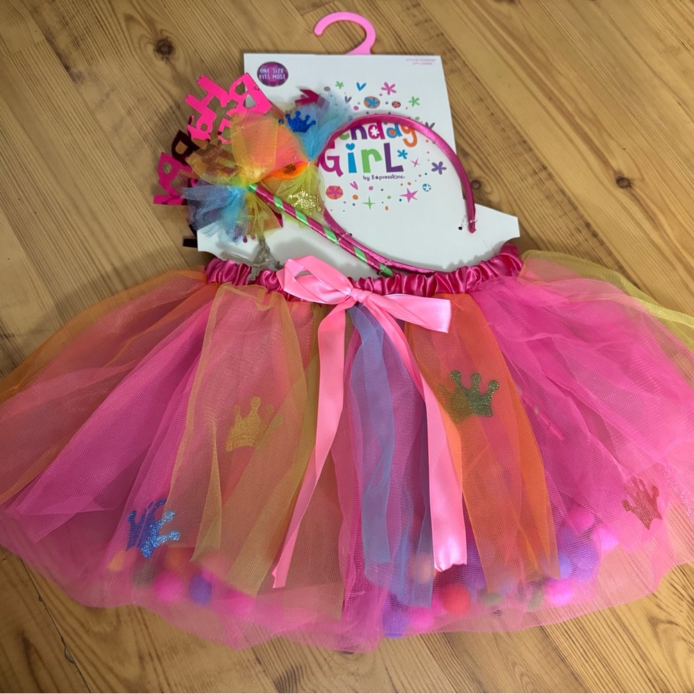 Birthday Girl Dress up Tutu with headband and wand. One size fits most ages 4-8